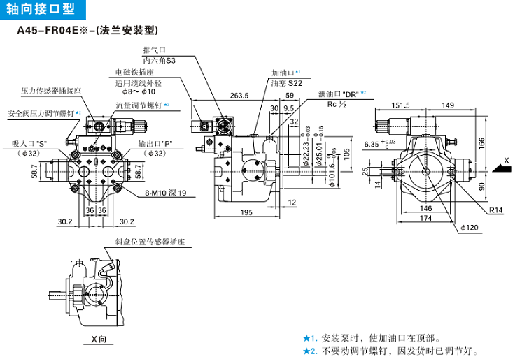 A45-FR04<a href='http://www.cagafopxe.cn' target='_blank'><u>油研柱塞泵</u></a>安裝尺寸