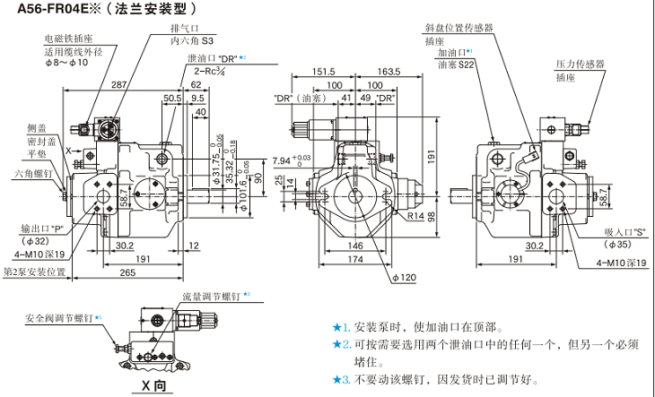 A56-FR04<a href='http://www.cagafopxe.cn' target='_blank'><u>油研柱塞泵</u></a>安裝尺寸