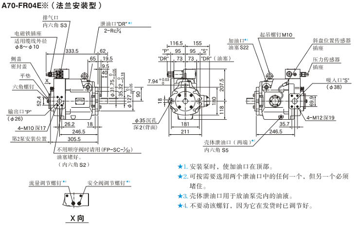 A70-FR04<a href='http://www.cagafopxe.cn' target='_blank'><u>油研柱塞泵</u></a>安裝尺寸
