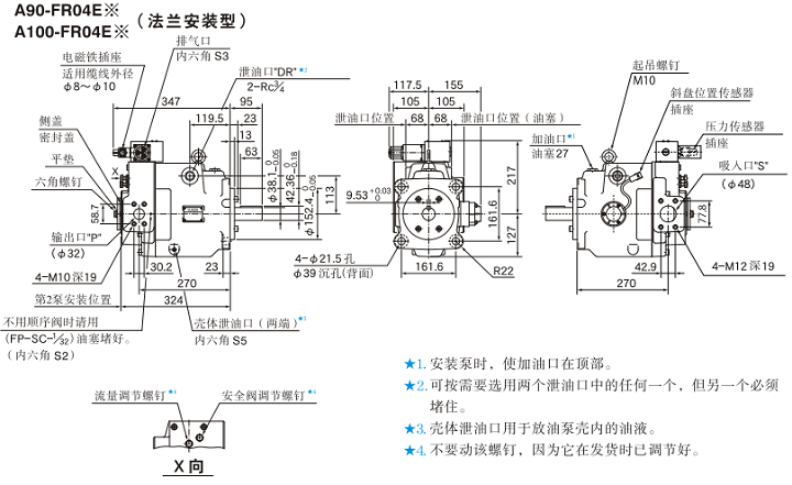 A90-FR04,A100-FR04<a href='http://www.cagafopxe.cn' target='_blank'><u>油研柱塞泵</u></a>安裝尺寸